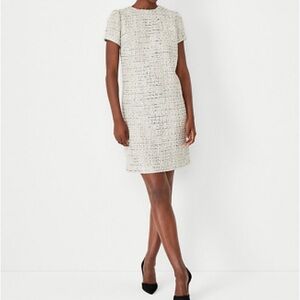 Ann Taylor Ivory Shimmer Tweed Shift Dress Size 4